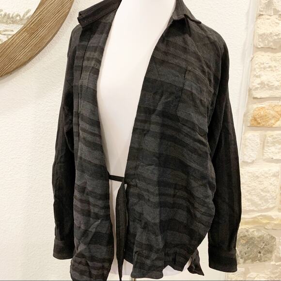 Theory Unique Striped Wrap Top Tunic Gray Brown Medium - Picture 6 of 9